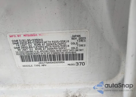2010 Mitsubishi Outlander Gt from USA, damaged, VIN JA4JT5AX0AZ005954